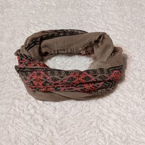 ❤ Target Infinity Scarf Tan with Orange and Pink Embroidery